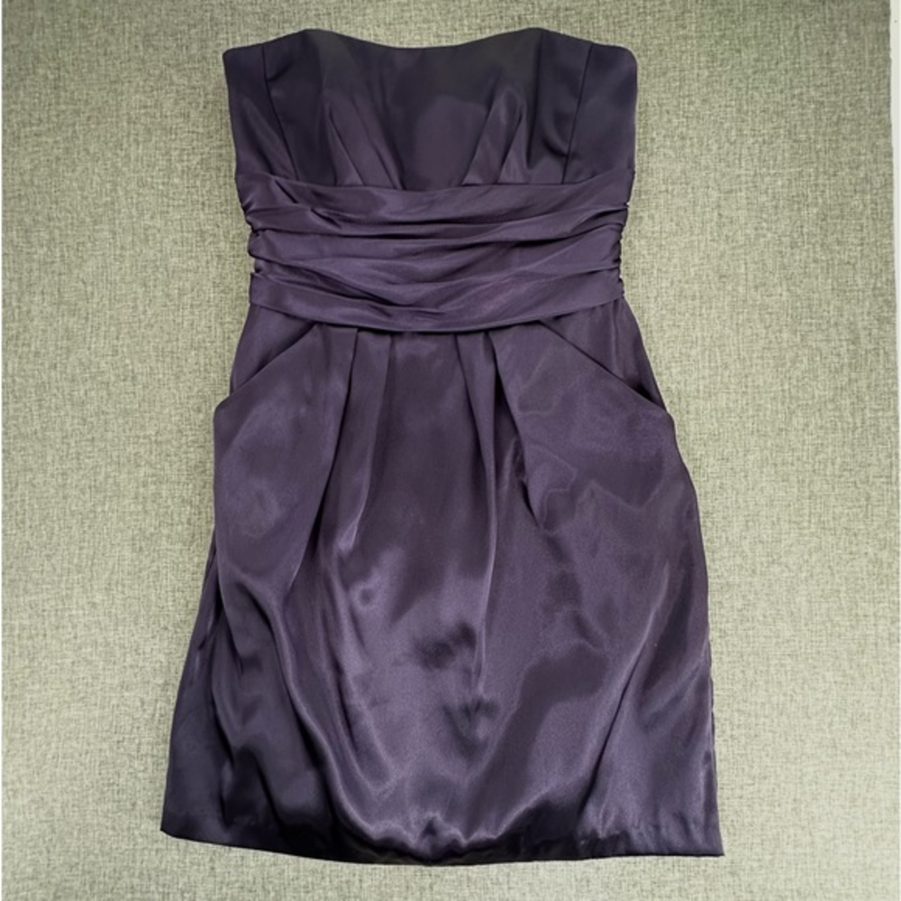 David's Bridal Formal Mini Dress Purple Strapless Bridesmaid Celebration Prom
